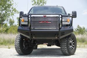 Fab Fours - Fab Fours Black Steel Front Ranch Bumper 2 Stage Black Powder Coated w/Full Grill Guard And Tow Hooks - GM14-S3160-1 - Image 3