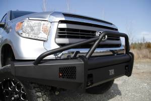 Fab Fours Elite Front Bumper 2 Stage Black Powder Coated w/Pre-Runner Grill Guard And Tow Hooks - TT14-R2862-1
