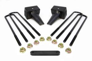 ReadyLift Rear Block Kit 4 in. Flat Blocks w/Bump Stop Landing Pads Incl. U-Bolts/Carrier Bearing Spacer For Use w/2 Pc. Drive Shaft - 66-2294
