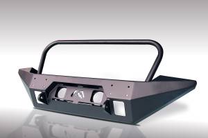 Fab Fours FMJ Full Width Winch Front Bumper 2 Stage Black Powder Coated w/Grill Guard - JK07-B1858-1