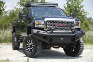 Fab Fours Elite Front Ranch Bumper 2 Stage Black Powder Coated w/Pre-Runner Grill Guard And Tow Hooks - GM14-Q3162-1