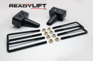 ReadyLift Rear Block Kit 3 in. Cast Iron Blocks Incl. Integrated Locating Pin E-Coated U-Bolts Nuts/Washers - 66-2053