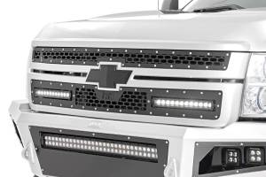 Rough Country Mesh Grille w/LED Unique Mesh Pattern Corrosion Resistant Black Powdercoat Dual 12 in. Black Series LEDS - 70155