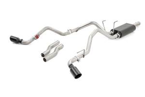Rough Country Exhaust System Dual Cat-Back Black Tips Stainless Includes Installation Instructions - 96009