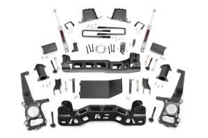 Rough Country Suspension Lift Kit 4 in. Lifted Knuckles Sway-Bar Brake Line Brackets 1/4 in. Thick Plate Steel Front/Rear Cross Member Fabricated Rear Blocks Includes N3 Series Shocks - 57430