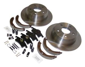 Crown Automotive Jeep Replacement Disc Brake Service Kit Rear Incl. 2 Rotors/1 Pad Set/1 Parking Brake Shoe Set/All Necessary Hardware  -  52098666K