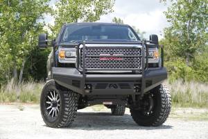 Fab Fours Elite Front Ranch Bumper 2 Stage Black Powder Coated w/Full Grill Guard And Tow Hooks - GM14-Q3160-1