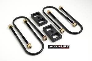 ReadyLift Rear Block Kit 1 in. Cast Iron Blocks Incl. Integrated Locating Pin E-Coated U-Bolts Nuts/Washers For Use w/o Top Mounted Overloads - 66-1201