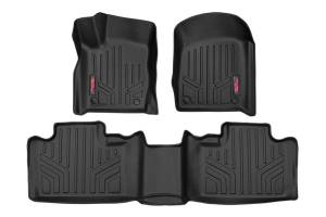 Rough Country Heavy Duty Floor Mats Front / Rear Semi Flexible Made Of Polyethylene Textured Surface w/Factory Post Style Floormat Connector - M-60305