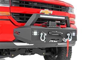 Rough Country Exo Winch Mount System Front Bumper Incl. 20 in. Black Series Single-Row LED Light Bar and [2] Flush Mount Black Series LED Cube Lights - 10761