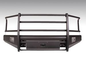 Fab Fours Elite Front Bumper 2 Stage Black Powder Coated w/Full Grill Guard Incl. Light Cut-Outs And Tow Hooks - FF15-R3250-1