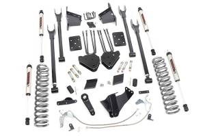 Rough Country Suspension Lift Kit 6 in. 4-Link w/V2 Shocks Lifted Coil Springs Upper / Lower Control Arms Stainless Steel Braided Brake Line Brackets Bumpstop Spacers w/Hardware - 58970