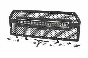 Rough Country Laser-Cut Mesh Replacement Grille Incl. 30 in. Black Series Dual Row Led Light Bar Grille Brackets Installation Hardware Black Powdercoat - 70193