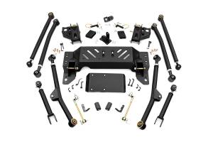 Rough Country X-Flex Long Arm Upgrade Kit For 4 in. Lift Incl. Front And Rear Control Arms 0.5 in. Thick Cross Member Skid Plate Sway Bar Disconnects Bump Stops Track Bar Bracket - 90200U