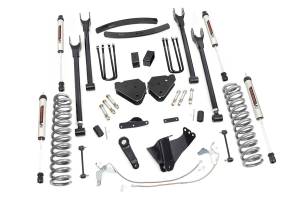 Rough Country Suspension Lift Kit 6 in. 4-Link w/V2 Shocks Lifted Coil Springs Upper / Lower Control Arms Brackets Extended Sway-Bar Links Bumpstop Spacers Includes Hardware - 58470