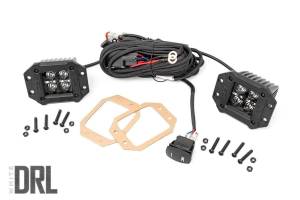 Rough Country - Rough Country Black Series Cree LED Fog Light Kit [2] 2 in. LED Square Lights Cool White DRL 3600 Lumens 40W [4] 5W LEDs/Light Incl. Wiring Harness 3-Way Switch Flush Mount - 70803BLKDRL - Image 1
