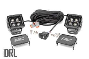 Rough Country Black Series Cree LED Fog Light Kit [2] 2 in. LED Square Lights Cool White DRL 3600 Lumens 40W [4] 5W LEDs/Light Incl. Wiring Harness 3-Way Switch - 70903BLKDRL