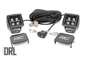 Rough Country Black Series Cree LED Fog Light Kit [2] 2 in. LED Square Lights Amber DRL 3600 Lumens 40W [4] 5W LEDs/Light Incl. Wiring Harness 3-Way Switch - 70903BLKDRLA
