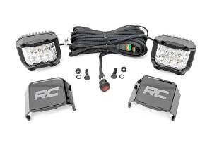 Rough Country Wide Angle OSRAM LED Light Kit [2] 3 in. LED Square Lights 13500 Lumens 140 Deg. Wide Angle Flood Beam Incl. Wiring Harness Switch Covers Hardware - 70904