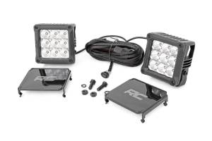 Lights - Multi-Purpose LED - Rough Country - Rough Country Chrome Series Cree LED Light Kit [2] 4 in. LED Square Lights 8100 Lumens 90W [9] 5W Creed LEDs/Light Cool White DRL Incl. Wiring Harness and Switch - 70905DRL