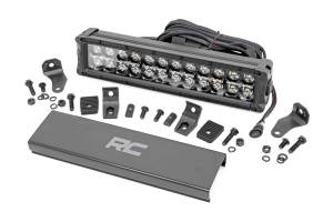 Rough Country Cree Black Series LED Light Bar 12 in. Dual Row 10800 Lumens 120 Watts Spot/Flood Beam IP67 Rating Incl. Wire Harness Switch Cool White DRL - 70912BD