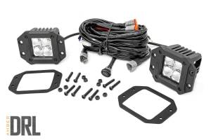 Rough Country - Rough Country Chrome Series Cree LED Fog Light Kit [2] 2 in. LED Square Lights Amber DRL 3600 Lumens 40W [4] 5W LEDs/Light Incl. Wiring Harness 3-Way Switch Flush Mount - 70803DRLA - Image 2