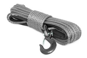 Rough Country Synthetic Rope Rated Up To 16000lbs 85 Feet high Quality Synthetic Rope Incl. Clevis Hook And Protective Sleeve Grey - RS117