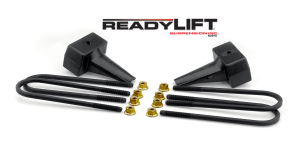ReadyLift Rear Block Kit 4 in. Flat Cast Iron Blocks Incl. Integrated Locating Pin E-Coated U-Bolts Nuts/Washers - 66-2014
