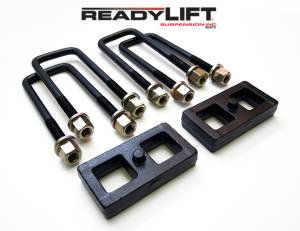 ReadyLift Rear Block Kit 1 in. Cast Iron Blocks Incl. Integrated Locating Pin E-Coated U-Bolts Nuts/Washers - 66-3051
