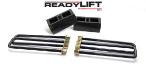 ReadyLift Rear Block Kit 2 in. Cast Iron Blocks Incl. Integrated Locating Pin E-Coated U-Bolts Nuts/Washers - 66-3112