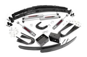 Rough Country Suspension Lift Kit w/Shocks 6 in. Lift Incl. Leaf Springs Steering Arm Brake Line Reloc. Blocks Add-A-Leaf U-Bolts Hardware Front and Rear Premium N3 Shocks - 12530