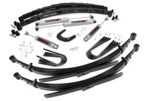 Rough Country Suspension Lift Kit w/Shocks 4 in. Lift Incl. 56 In. Leaf Springs Steering Arm Brake Line Reloc. U-Bolts Hardware Front and Rear Premium N3 Shocks - 19730