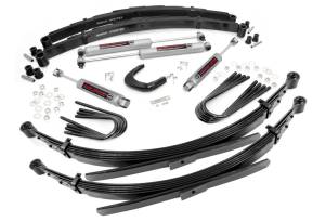Rough Country Suspension Lift Kit w/Shocks 4 in. Lift Incl. 56 In. Leaf Springs Steering Arm Brake Line Reloc. Brkt. U-Bolts Hardware Front and Rear Premium N3 Shocks - 255-88-9230