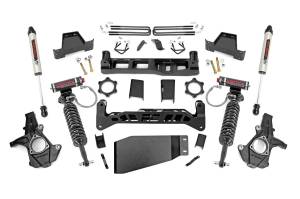 Rough Country Suspension Lift Kit 7.5 in. Vertex Adjustable Coilovers Beefy Lower Skid Plate Sway Bar Drop Brackets Rear 6.5 in. Fabricated Anti Wrap Lift Blocks - 26457