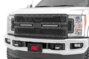 Rough Country Mesh Grille w/LED Incl. [2] Outer Grilles [2] Inner Grilles [2] 12 in. Black Series LED Light Bars Switch Wiring Harness Mounting Brackets Mounting Hardware - 70216