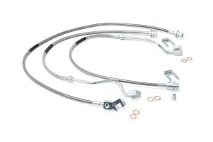 Rough Country Brake Lines 4-8 in. Stainless Steel Extended Brake Line Extra Length Internal Teflon Layer Even Under 4000 PSI Hollow Fasteners At Both Ends Provide Leak Free Flow Path - 89717