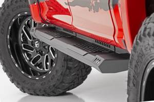 Rough Country Running Boards Length 77 in. Black Powder Coat All Steel Construction Two Non Skid Plates Cab Length Design Pair - SRB01900
