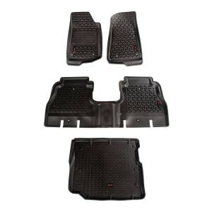 Rugged Ridge Floor Liner, Front/Rear/Cargo; Black, 2018-2020 Jeep Wrangler JL 4 Dr 12988.05