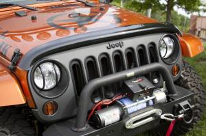 Rugged Ridge Hood Bug Deflector, Wraparound, Smoke; 07-18 Jeep Wrangler JK 11350.02