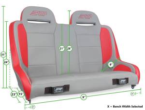 PRP Seats - PRP Jeep Wrangler TJ/LJ/JK Elite Series Rear Bench- Red - A9236-39-72 - Image 2