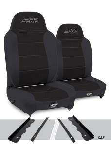 PRP Enduro High Back Reclining Suspension Seats Kit for 95-01 Jeep Cherokee XJ (Pair), Black - A130110-C33-50