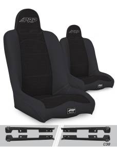PRP Daily Driver High Back Suspension Seats Kit for Jeep Wrangler JK/JKU (Pair), Black - A140110-C38-50