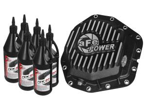 aFe Power Pro Series Rear Differential Cover Black w/ Machined Fins & Gear Oil Ford Diesel Trucks 17-23 V8-6.7L (td) (Dana M300-14) - 46-70382-WL