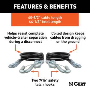 RockJock 4x4 Curt Towing Safety Cable Kit (44 1/2 Inch Long w/ 2 Snap Hooks 5000 lbs. 2-Pack) - RJ-80151