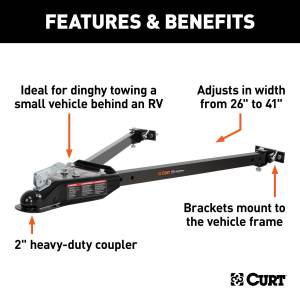 RockJock 4x4 Curt Tow Bar with Adjustable-Width Arms - Car Mount - 2 Inch Ball - 5000 lbs. Safety Cables and Coupler Lock Sold Separately) - RJ-19745